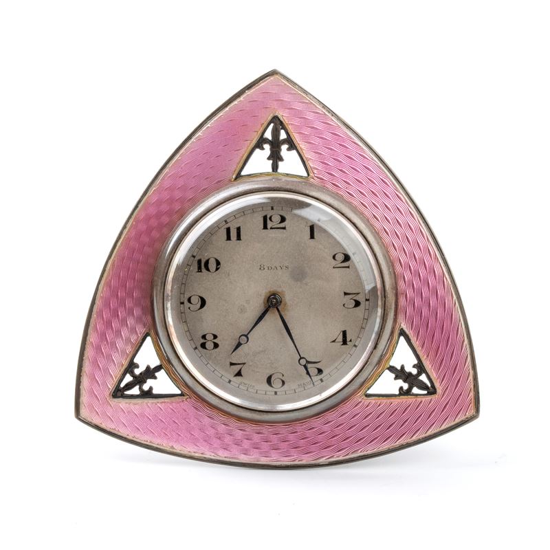 Orologio da tavolo Art Déco in argento e smalti