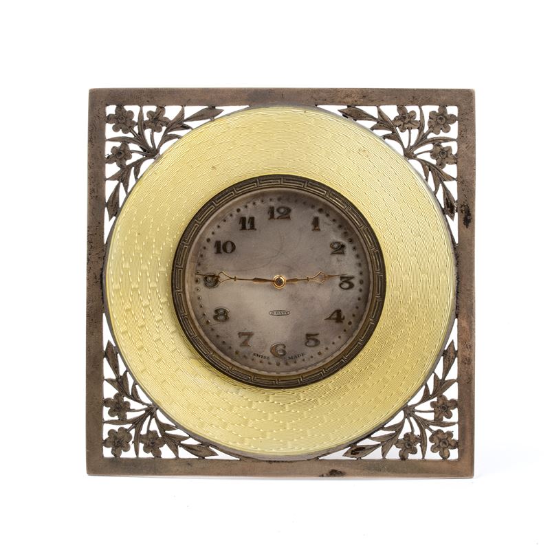 Orologio da tavolo Art Déco in argento e smalti