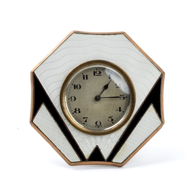 Art Déco table clock with enamels