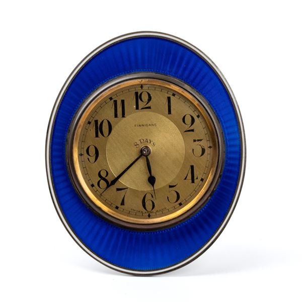 Finnigans - Stockwell &amp; Co - Art Déco sterling silver and enamels table clock