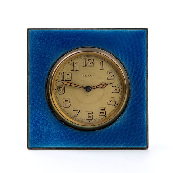 F Darton &amp; Co - Art Déco sterling silver and enamels table clock