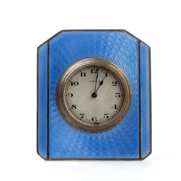 Barker Brothers Silver Ltd - Art Déco sterling silver and enamels table clock