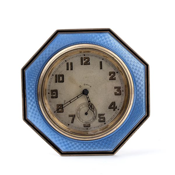 Henry Matthews - Art Déco sterling silver and enamels table clock