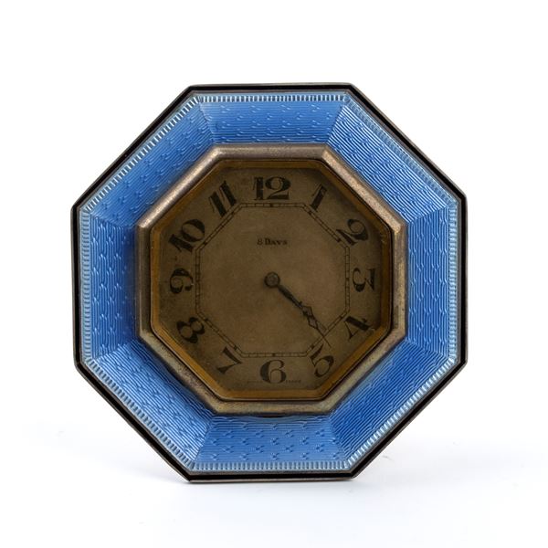 F Darton &amp; Co - Art Déco sterling silver and enamels table clock