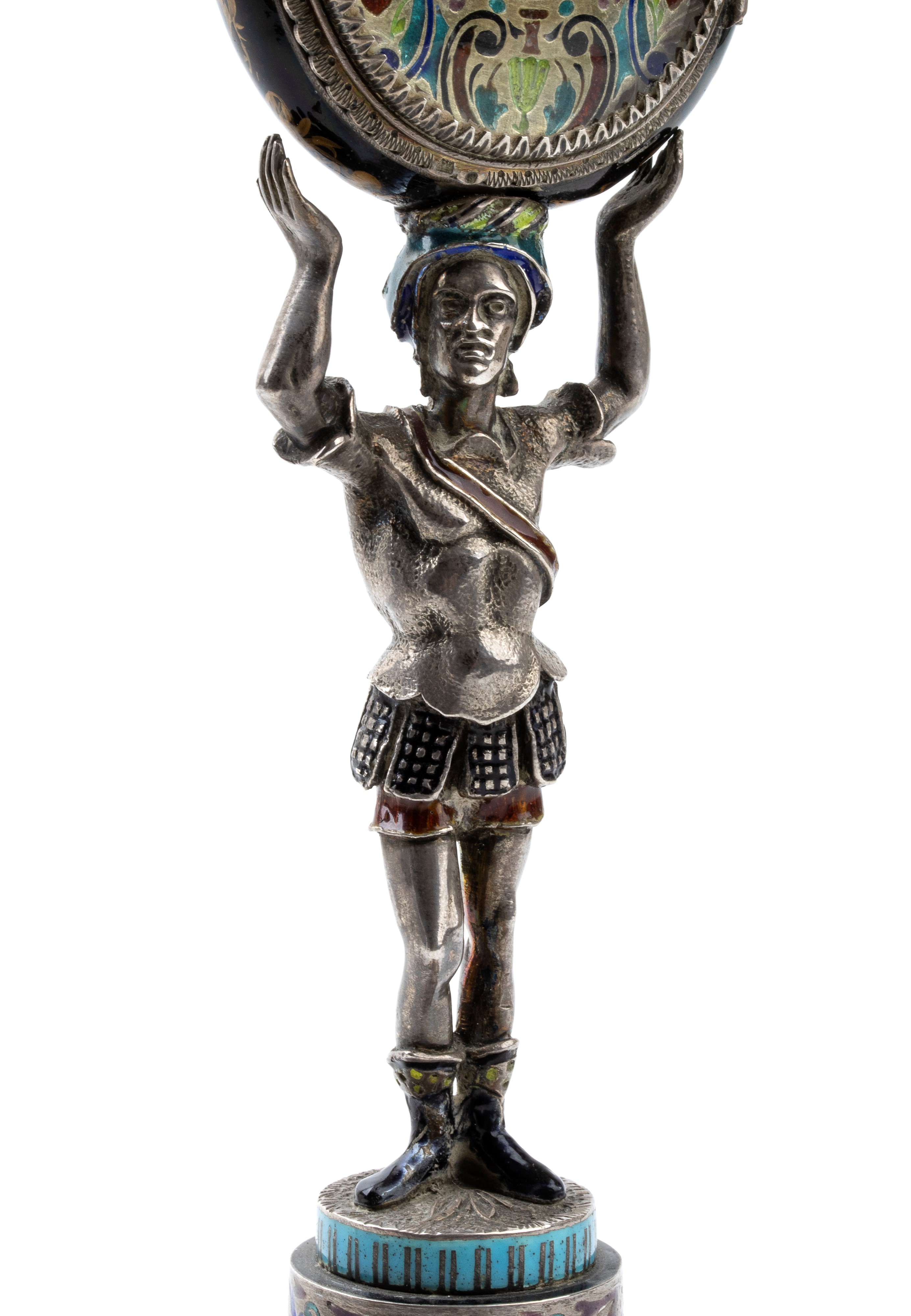 Orologio da tavolo in argento e smalti