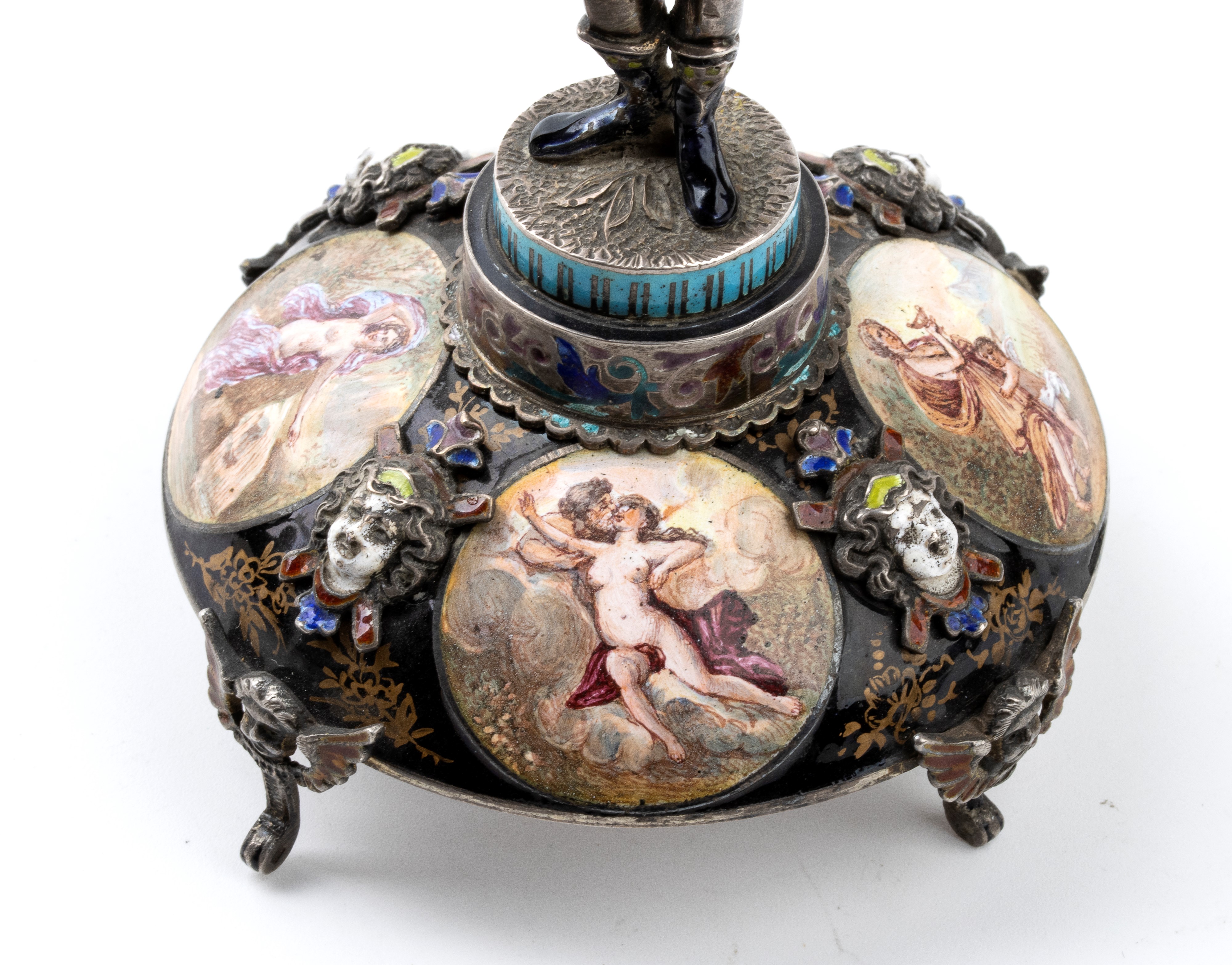 Orologio da tavolo in argento e smalti