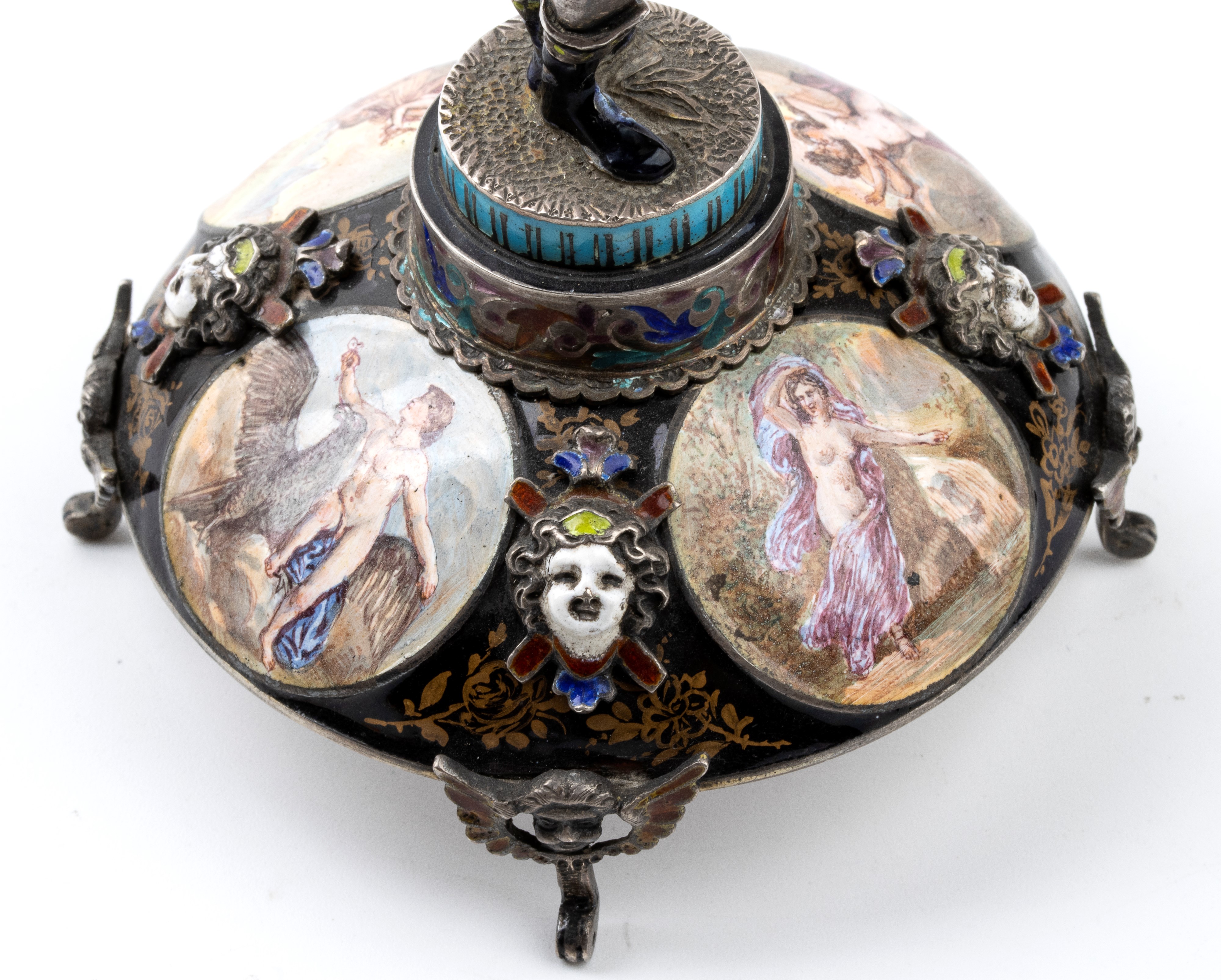 Orologio da tavolo in argento e smalti