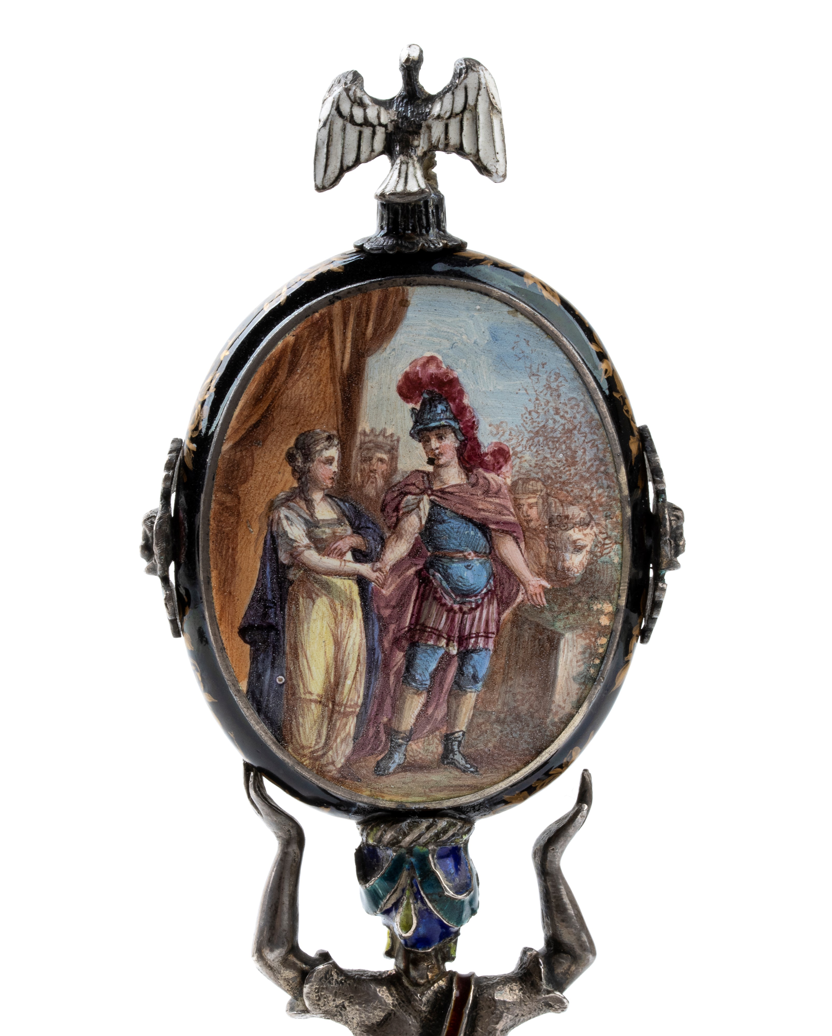 Orologio da tavolo in argento e smalti