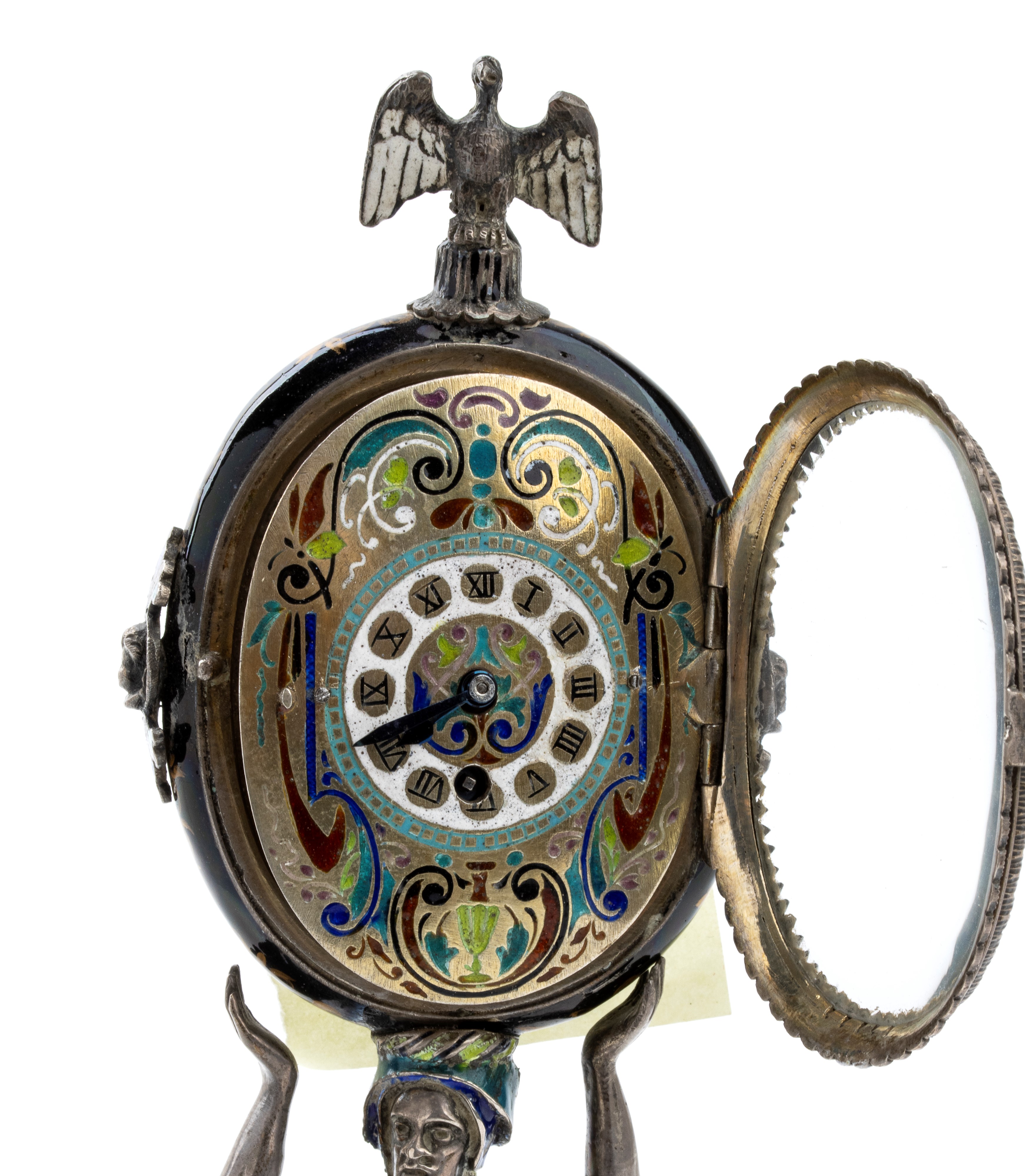 Orologio da tavolo in argento e smalti