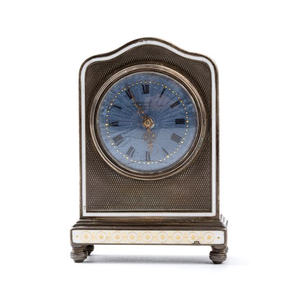 E. Dreyfous - Art Déco silver and enamels table clock