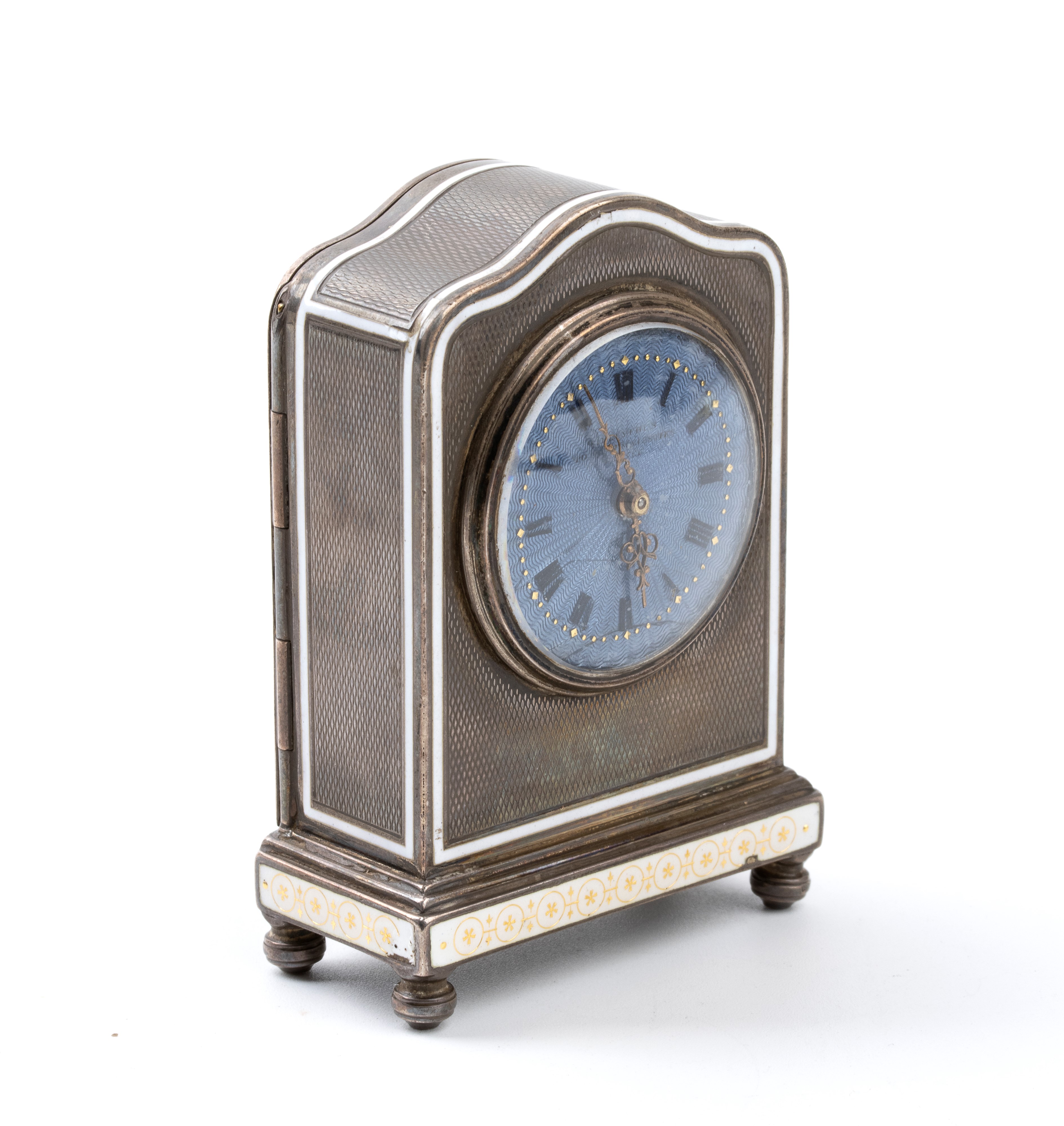 Orologio da tavolo in argento e smalti