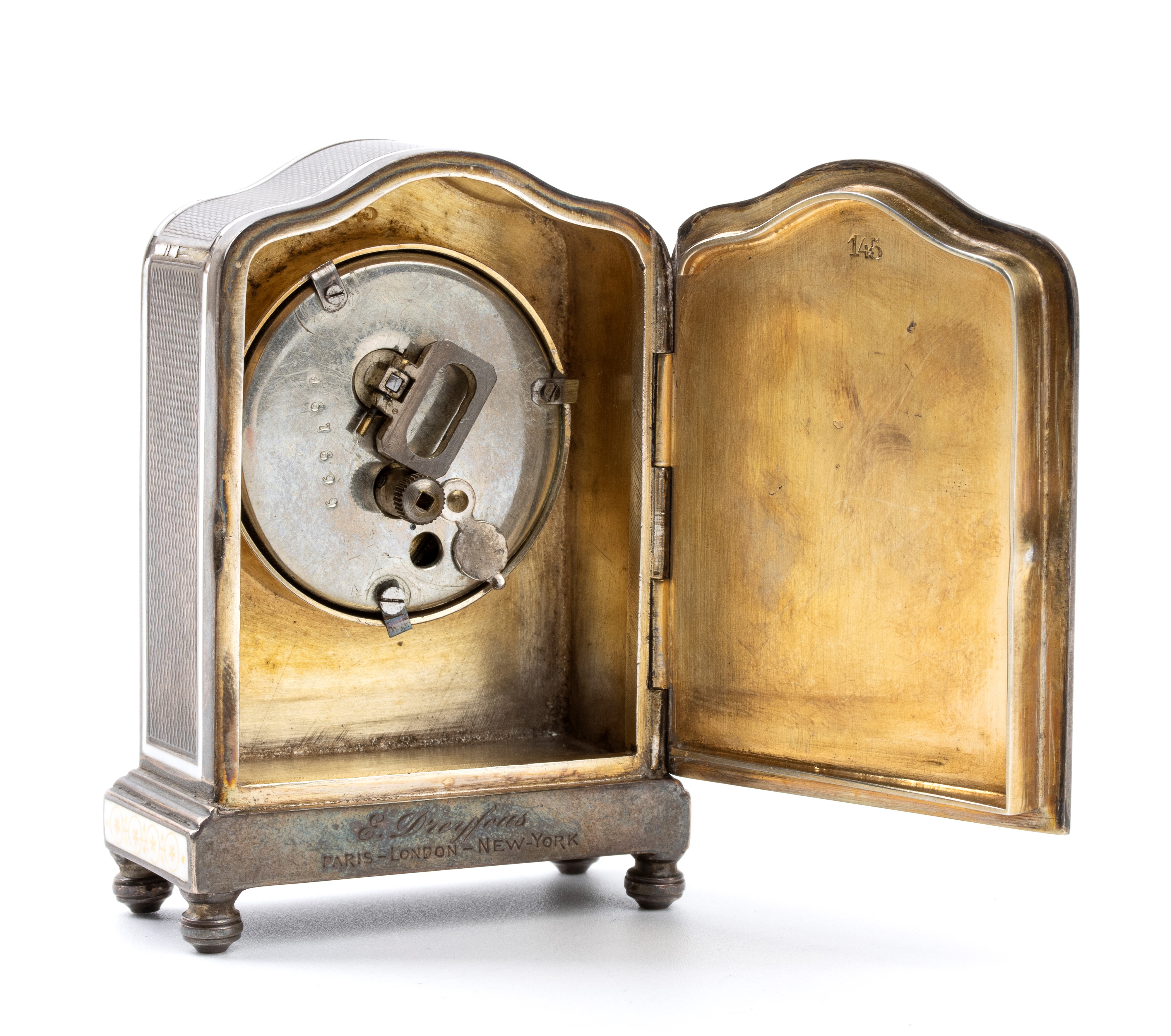 Orologio da tavolo in argento e smalti