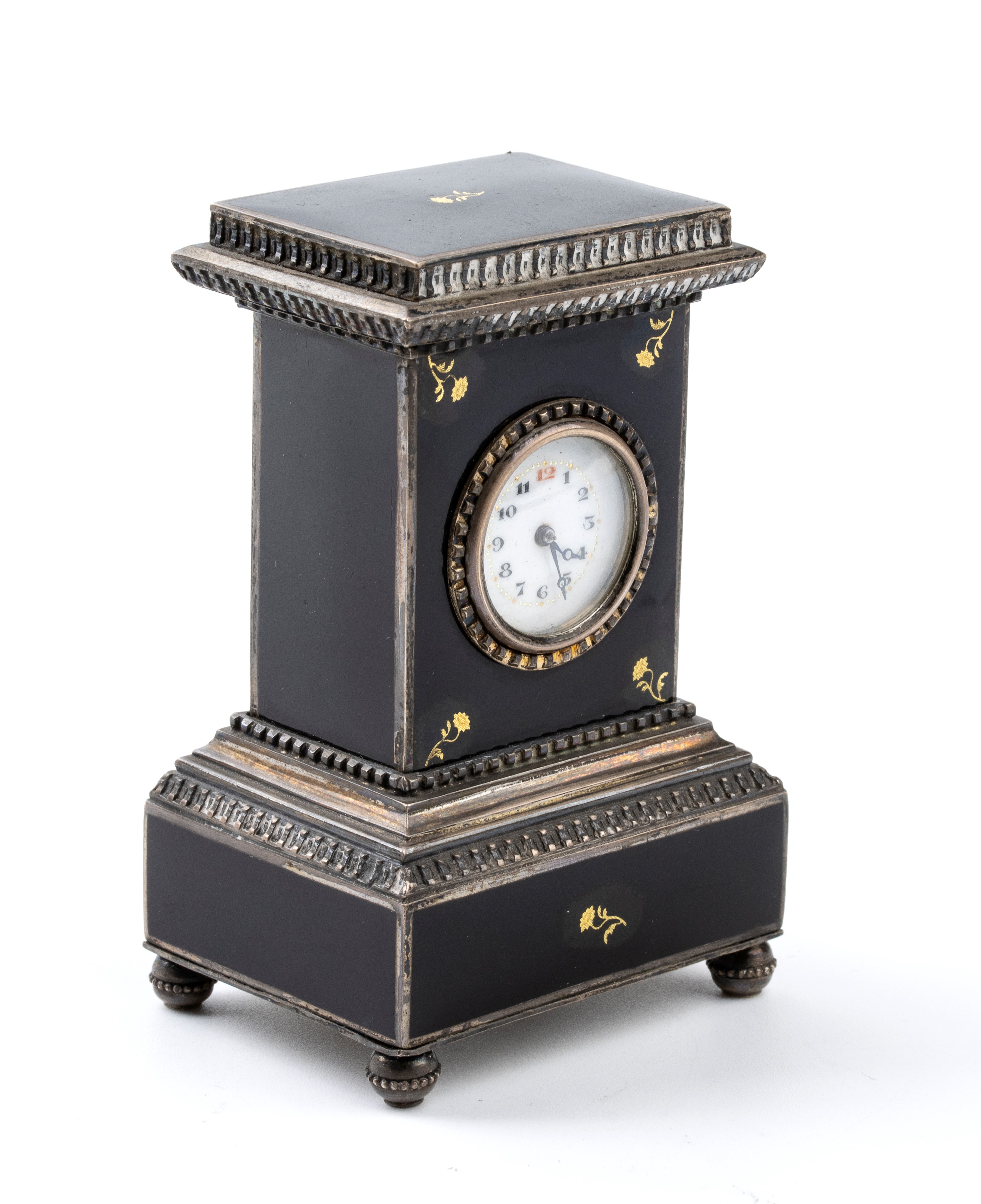 Orologio da Tavolo Art Déco in Argento e Smalti
