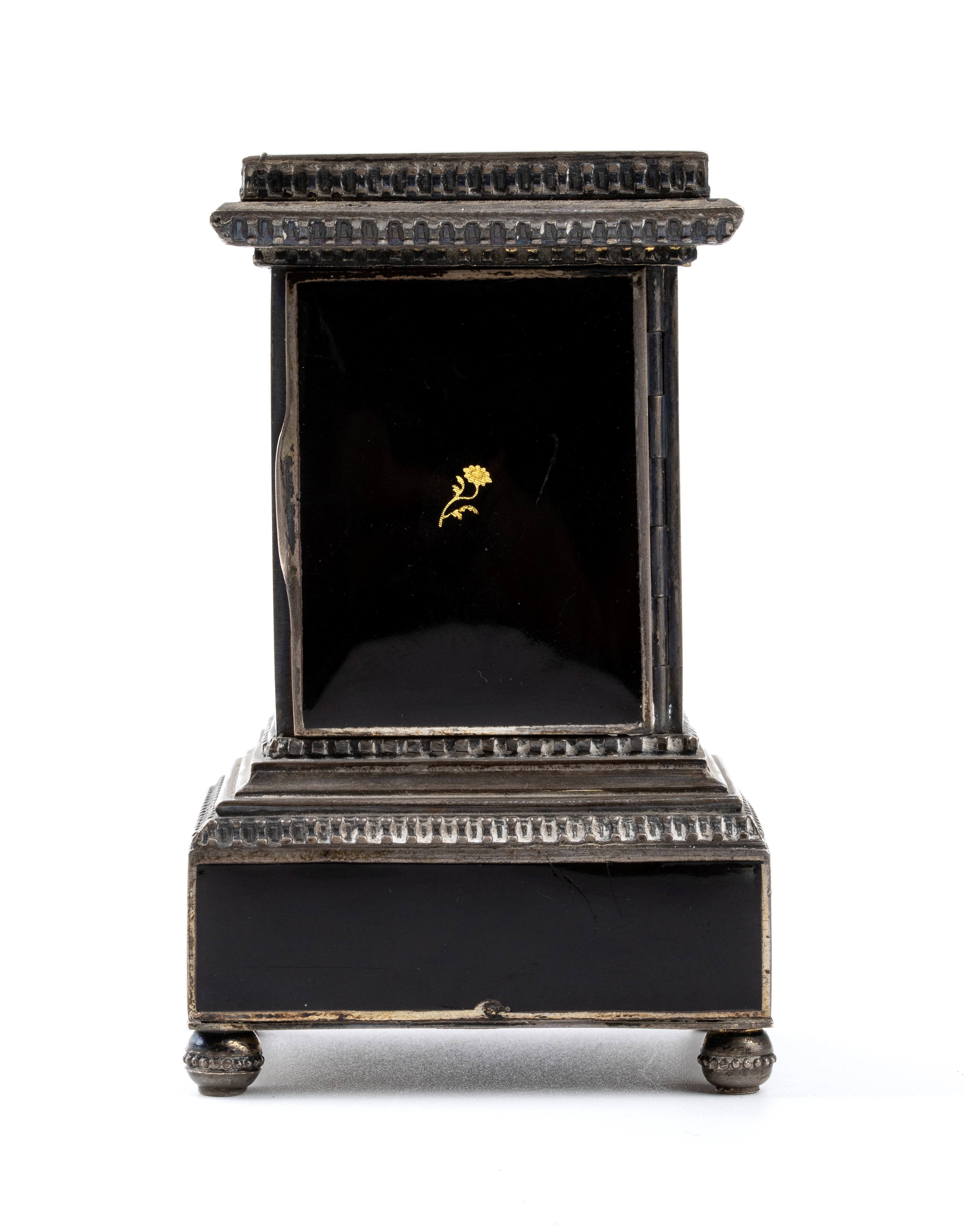 Orologio da Tavolo Art Déco in Argento e Smalti