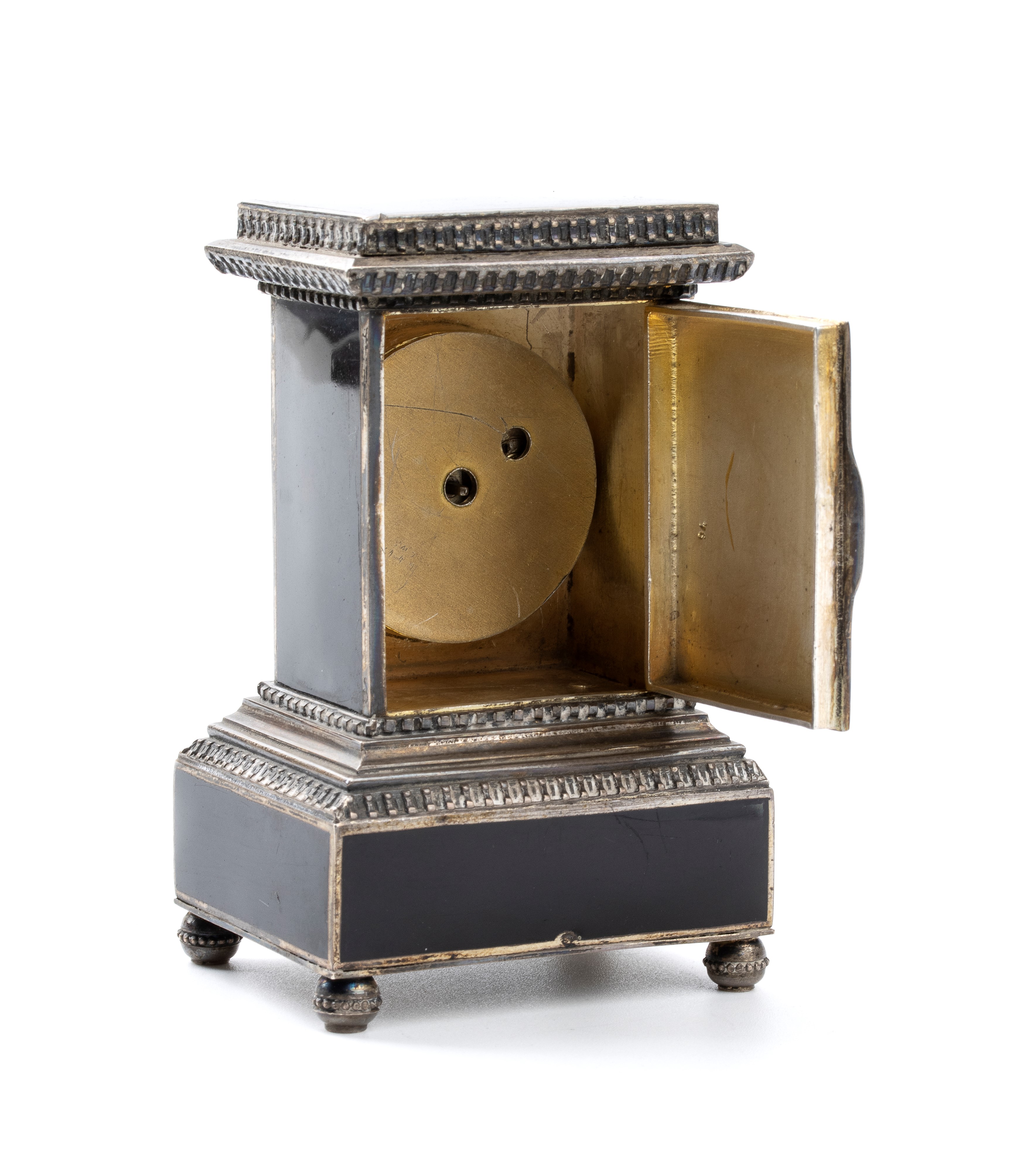 Orologio da Tavolo Art Déco in Argento e Smalti
