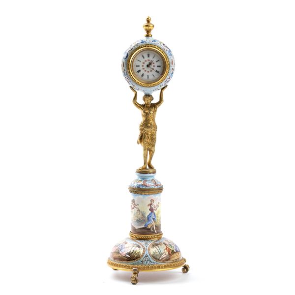 Silver and enamels table clock