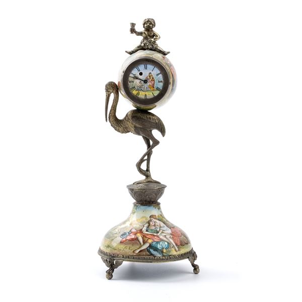 Silver and enamels table clock