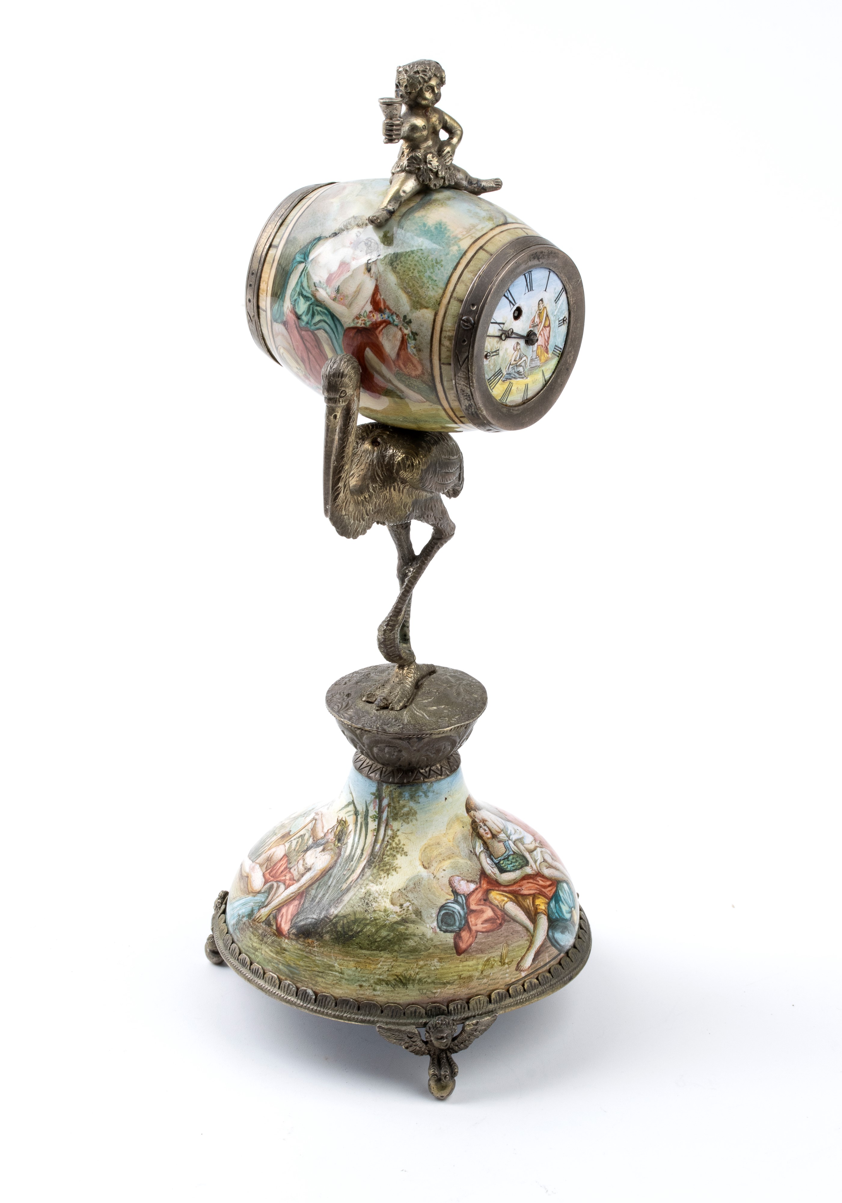 Orologio da tavolo in argento e smalti