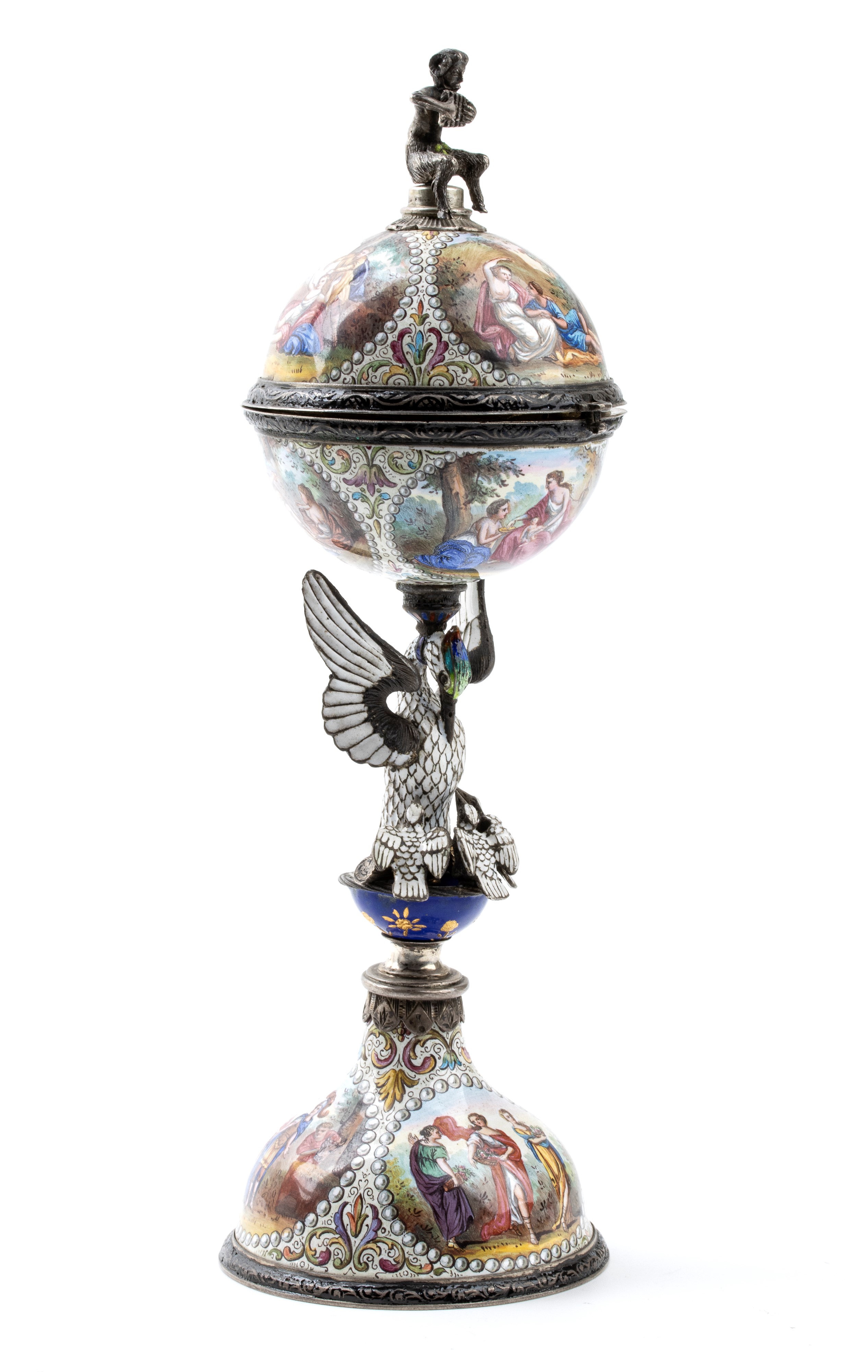 Orologio da tavolo con ripetizione in argento e smalti