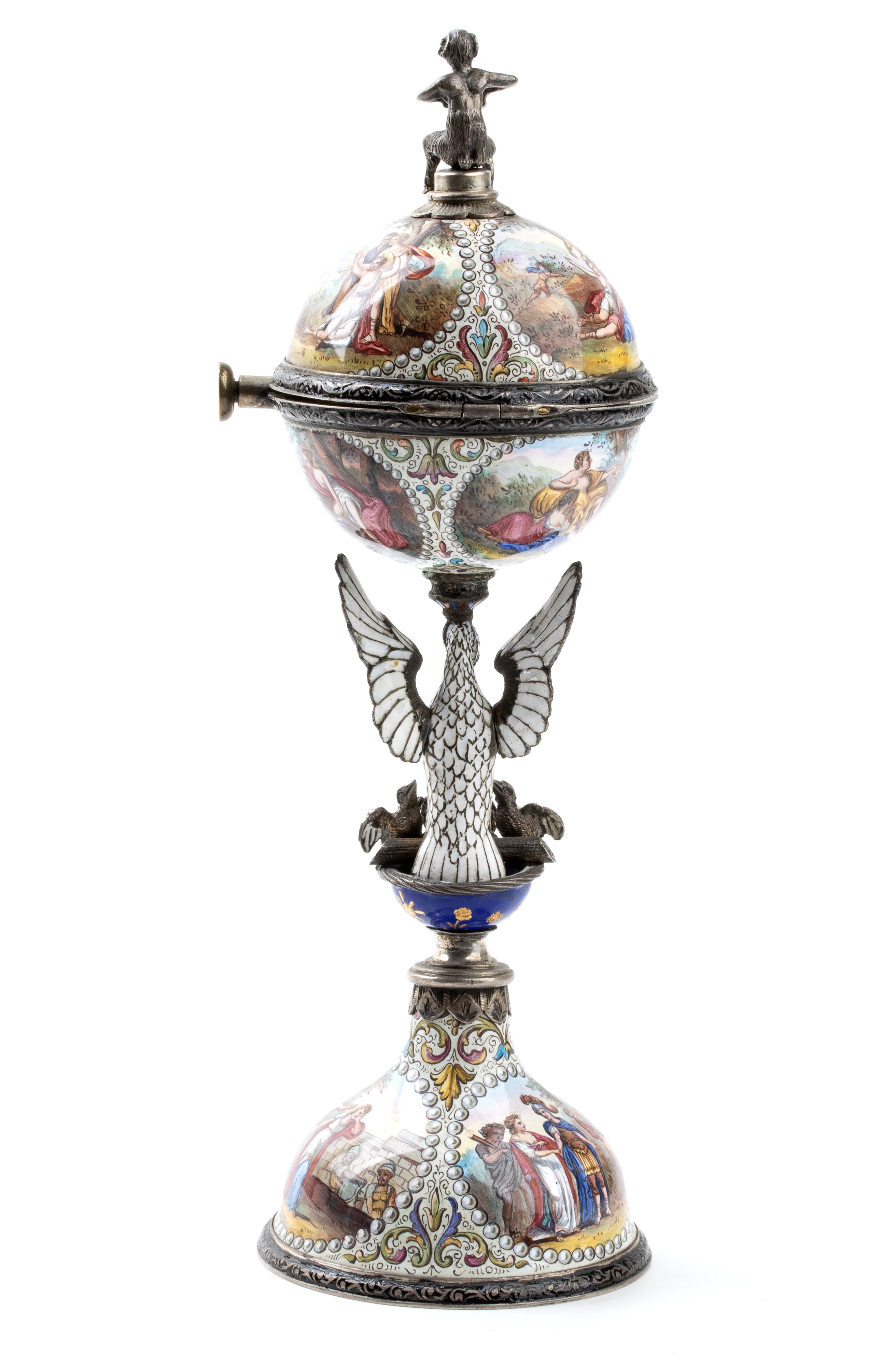 Orologio da tavolo con ripetizione in argento e smalti