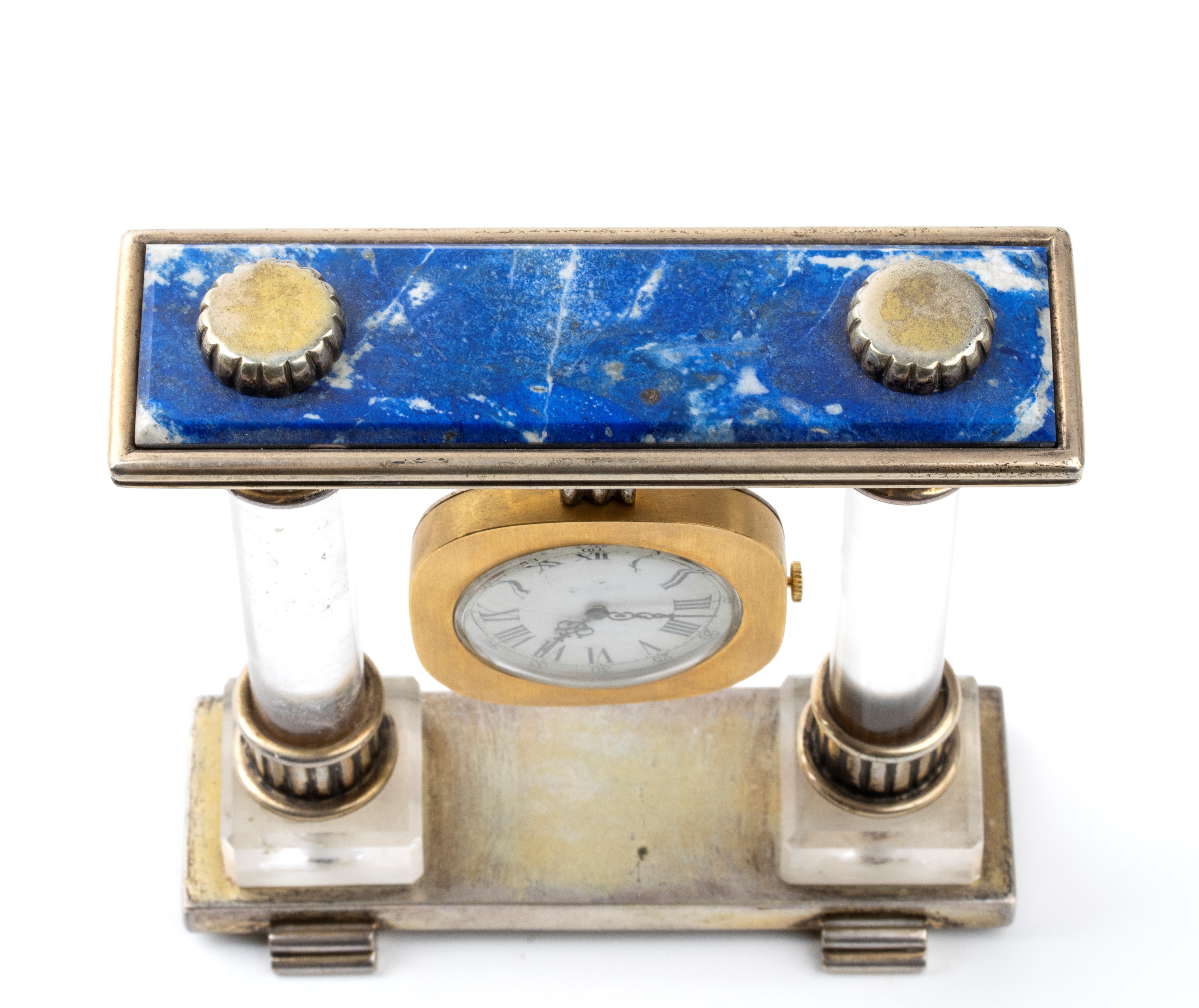 Orologio da Tavolo in Argento e Cristallo di Rocca
