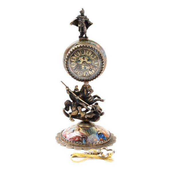 Orologio da tavolo in argento e smalti