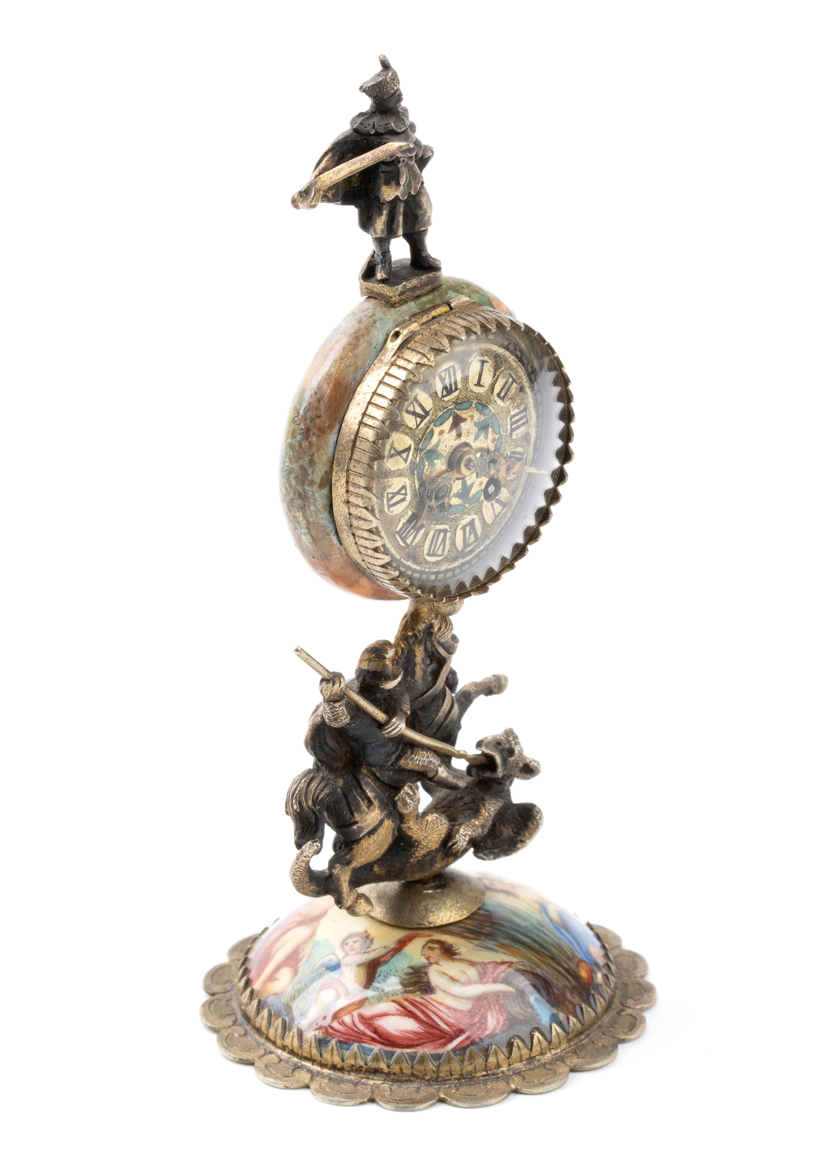 Orologio da tavolo in argento e smalti