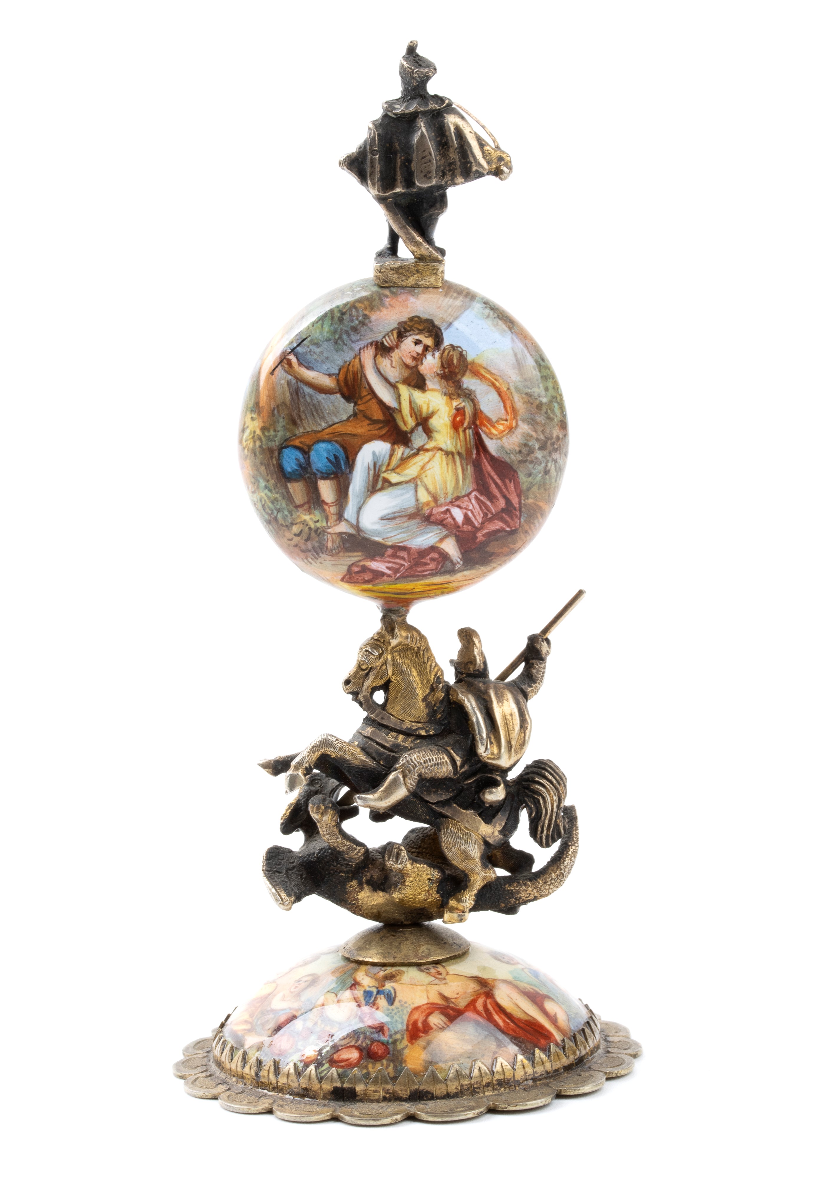 Orologio da tavolo in argento e smalti