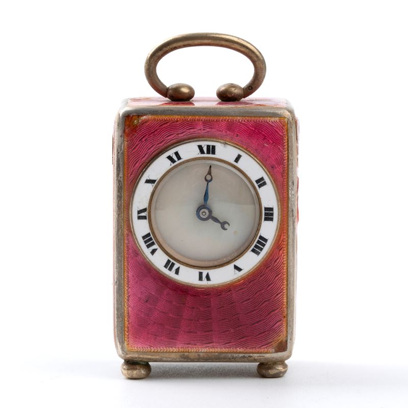 Orologio da tavolo Art Déco in argento e smalti