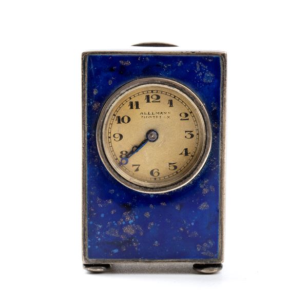 W. Allemann - Art Déco sterling silver and  lapis lazuli table clock