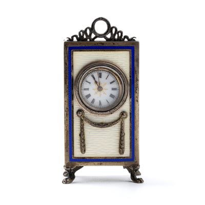 Orologio da Tavolo Art Déco in Argento e Smalti