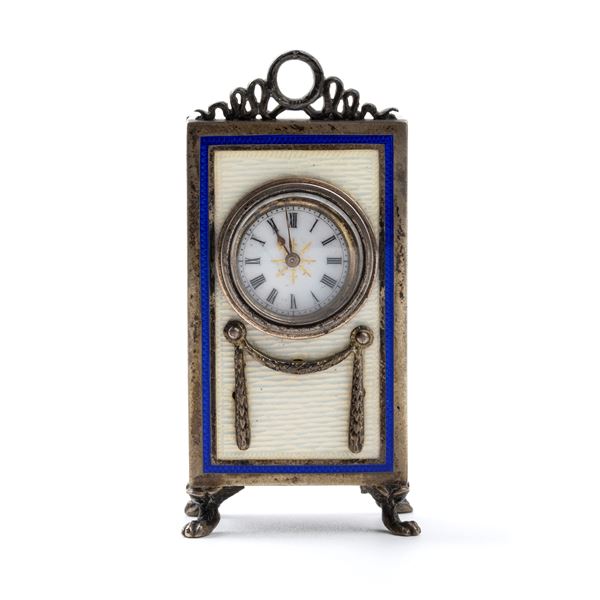 Art Déco silver and enamels table clock