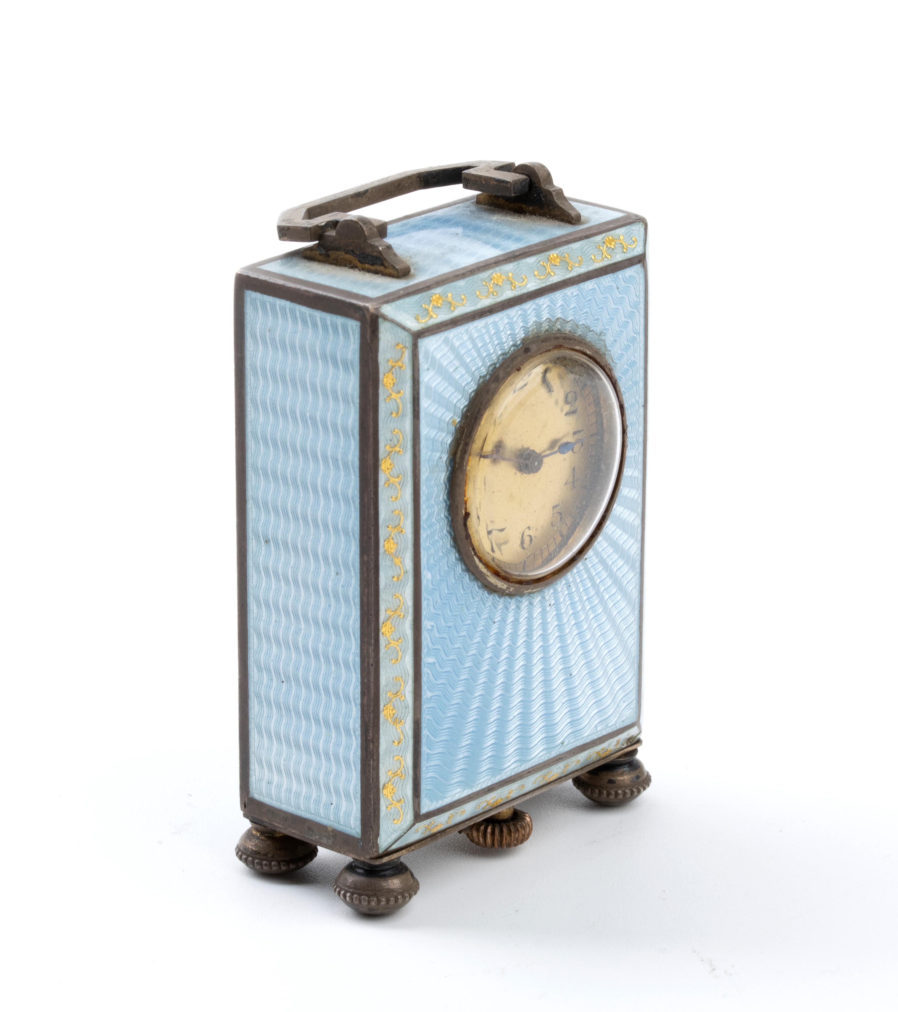 Orologio da Tavolo Art Déco in Argento e Smalti