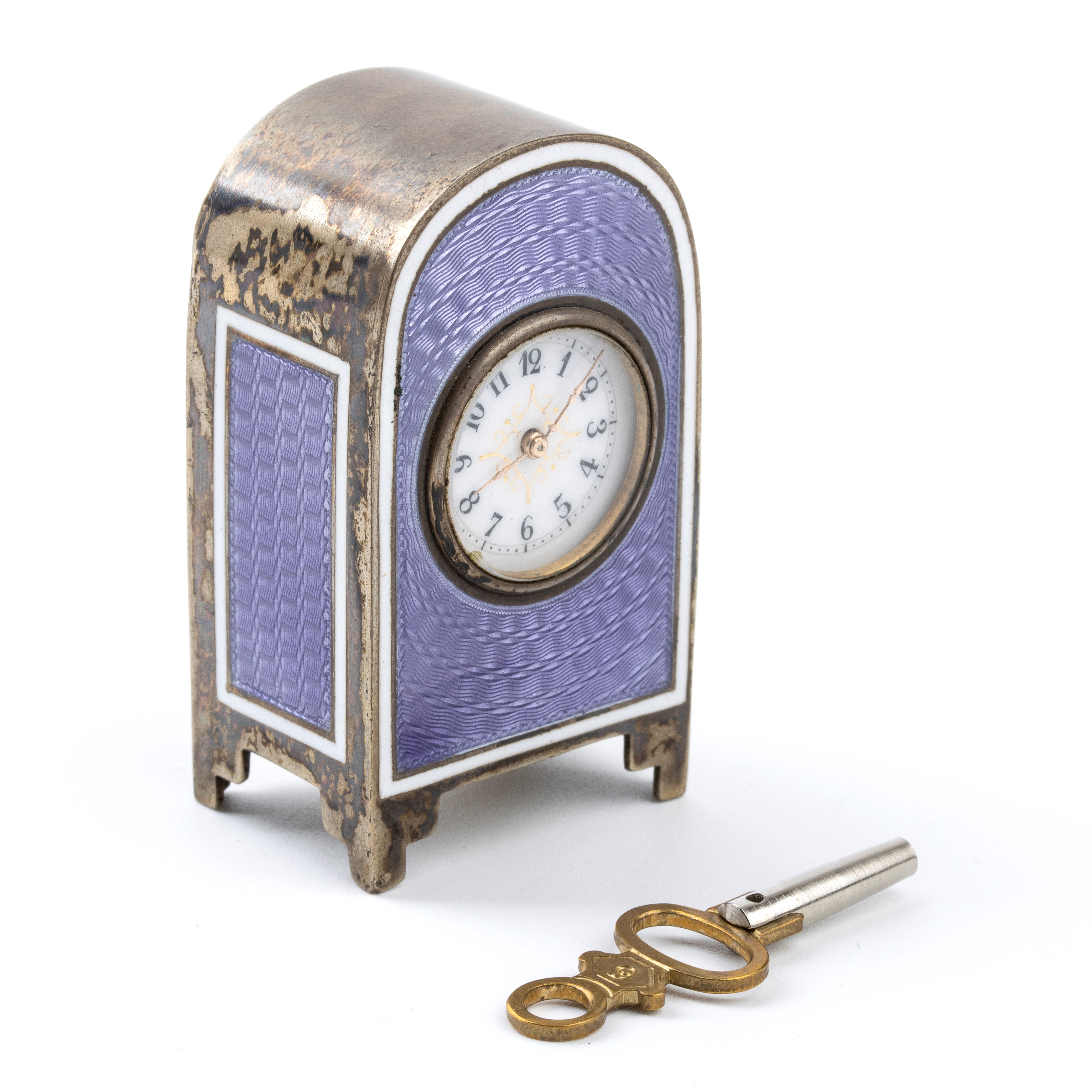 Orologio da Tavolo Art Déco in Argento e Smalti