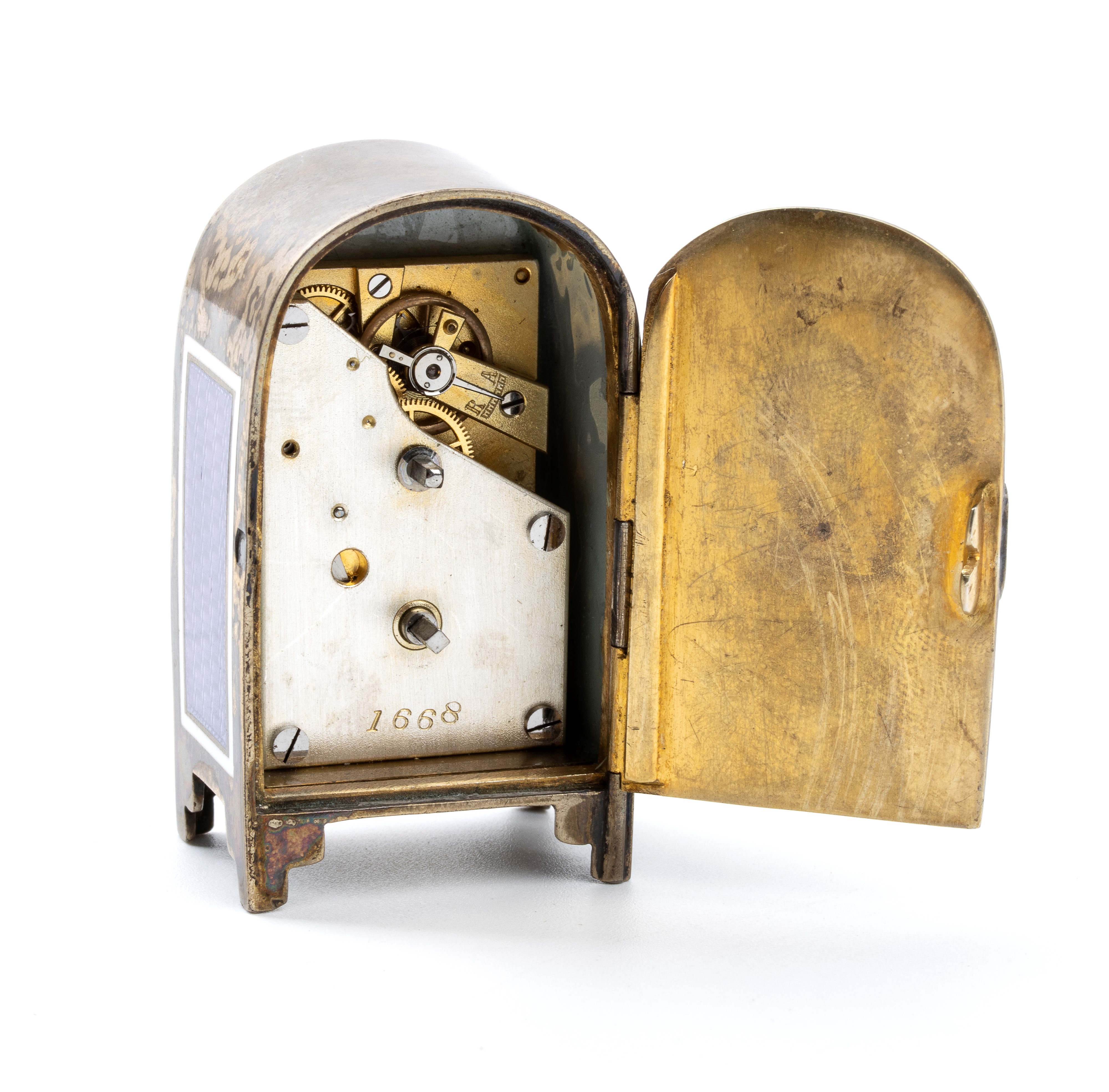 Orologio da Tavolo Art Déco in Argento e Smalti