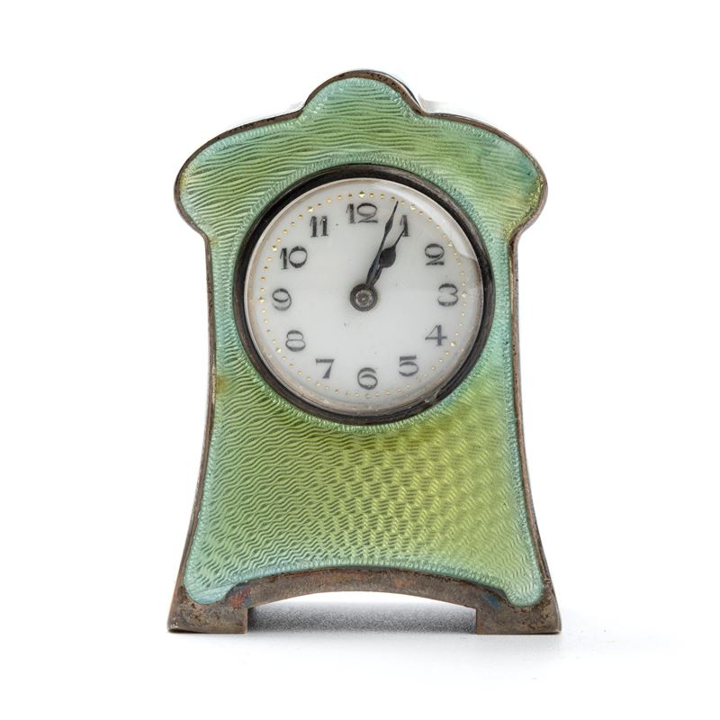 Orologio da Tavolo Art Déco in Argento e Smalti