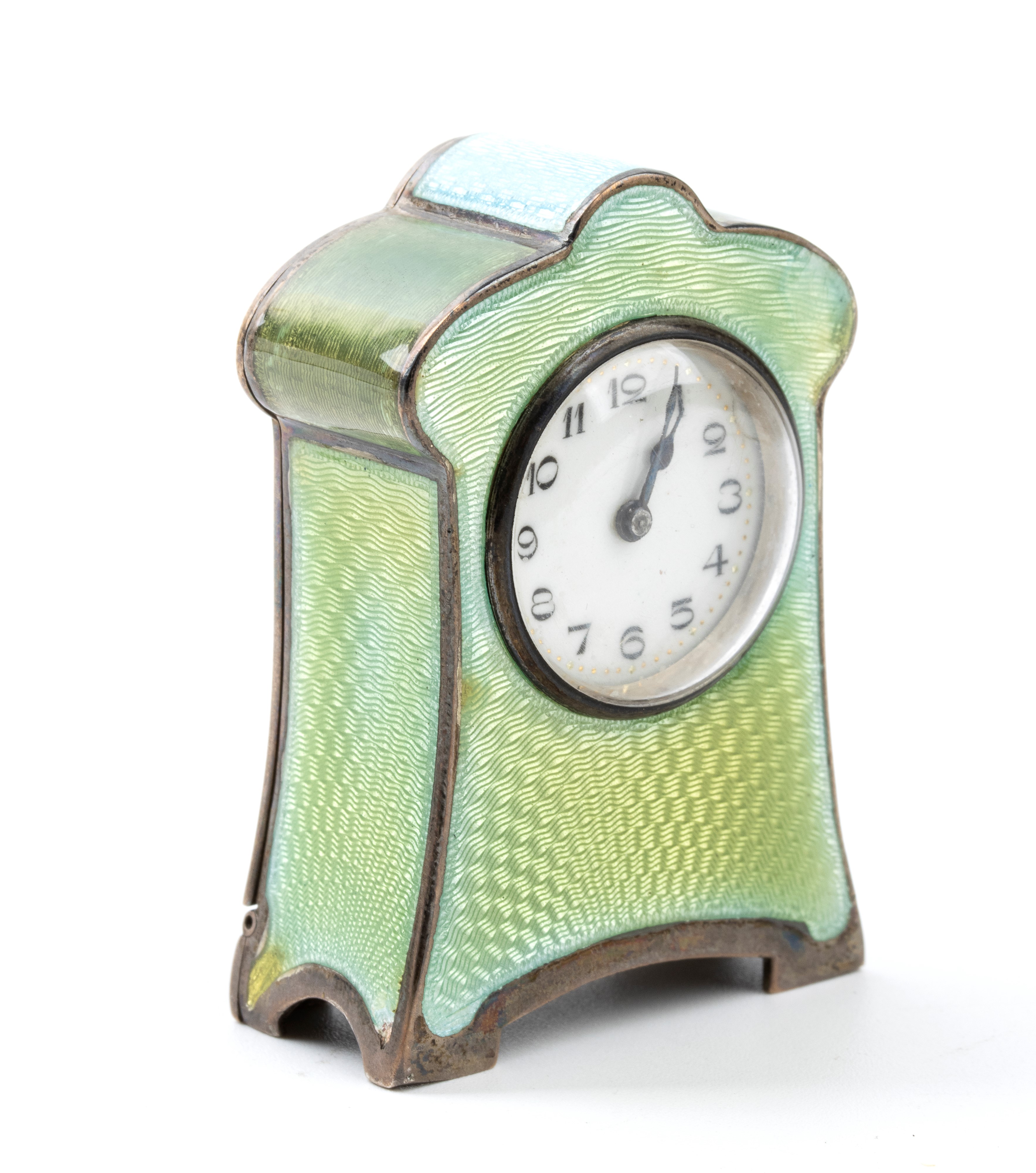 Orologio da Tavolo Art Déco in Argento e Smalti