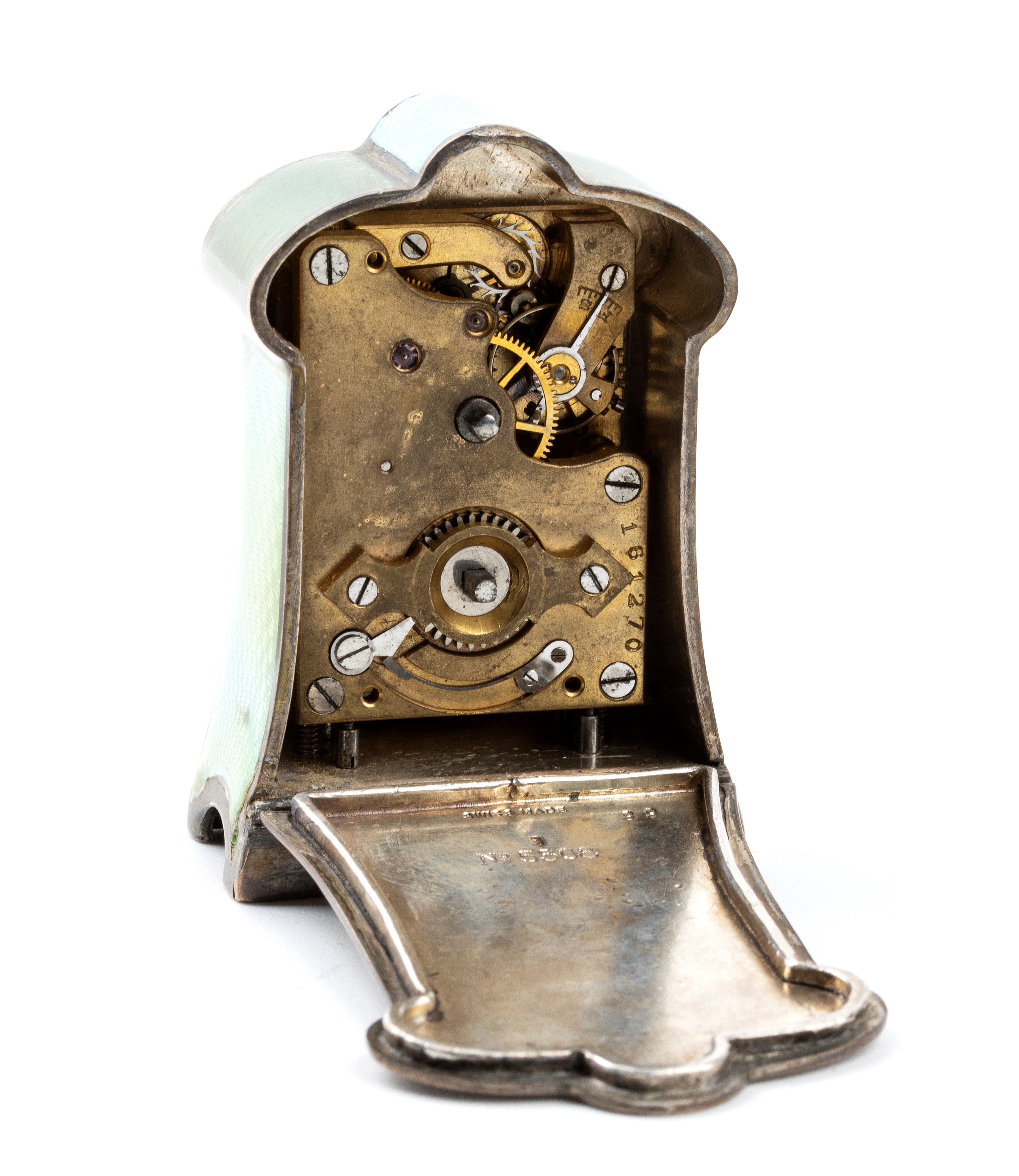 Orologio da Tavolo Art Déco in Argento e Smalti