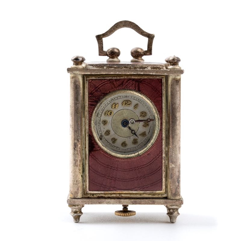 Orologio da Tavolo in Argento e Smalti