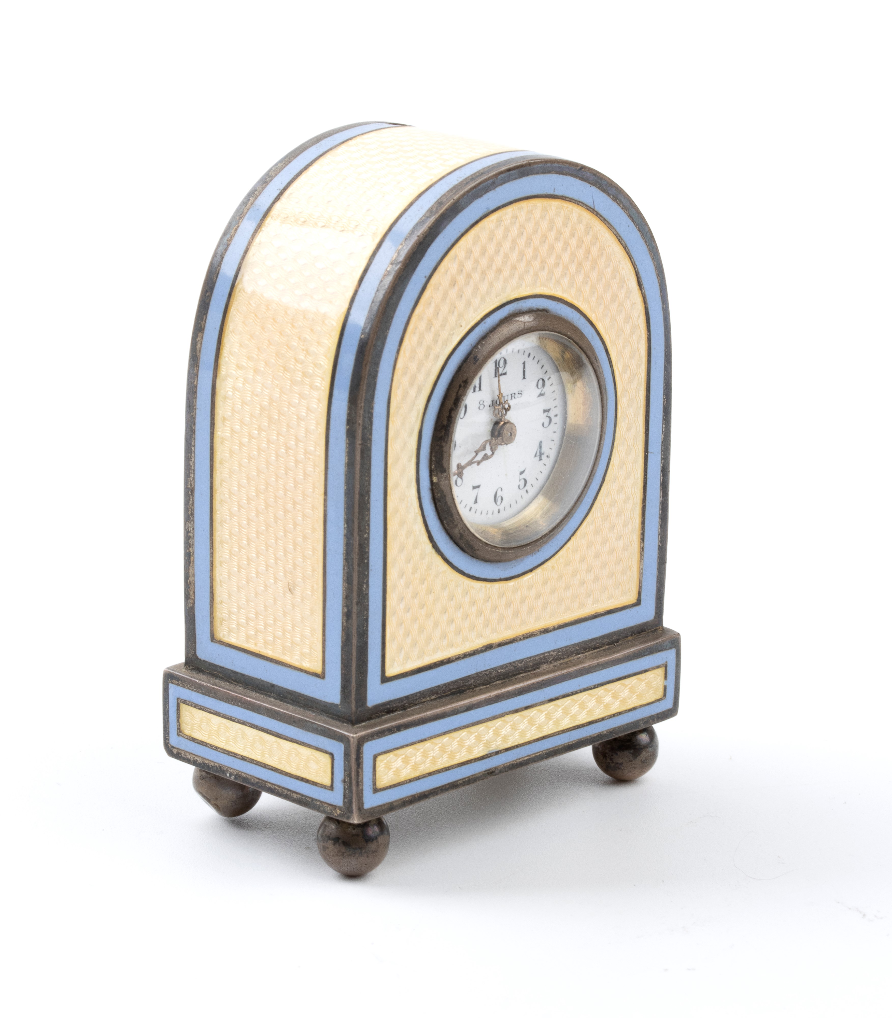 Orologio da Tavolo Art Déco in Argento e Smalti