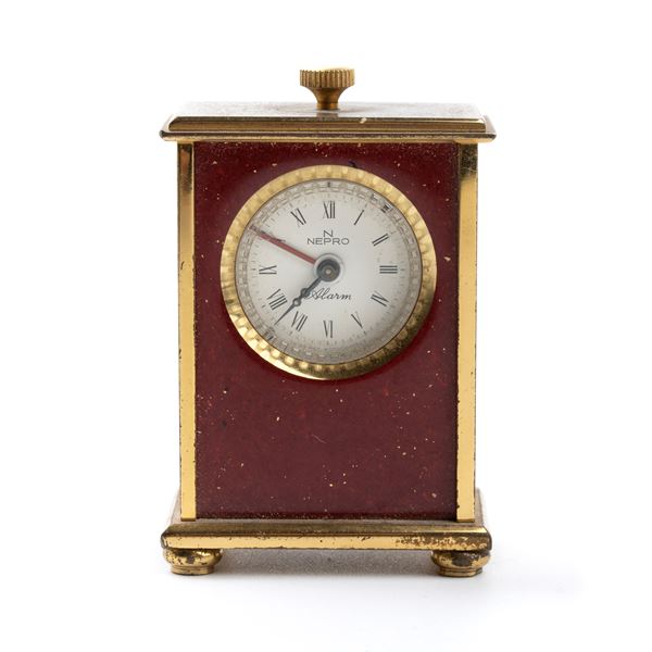 Nepro - Art Déco gilded metal and enamel table alarm clock