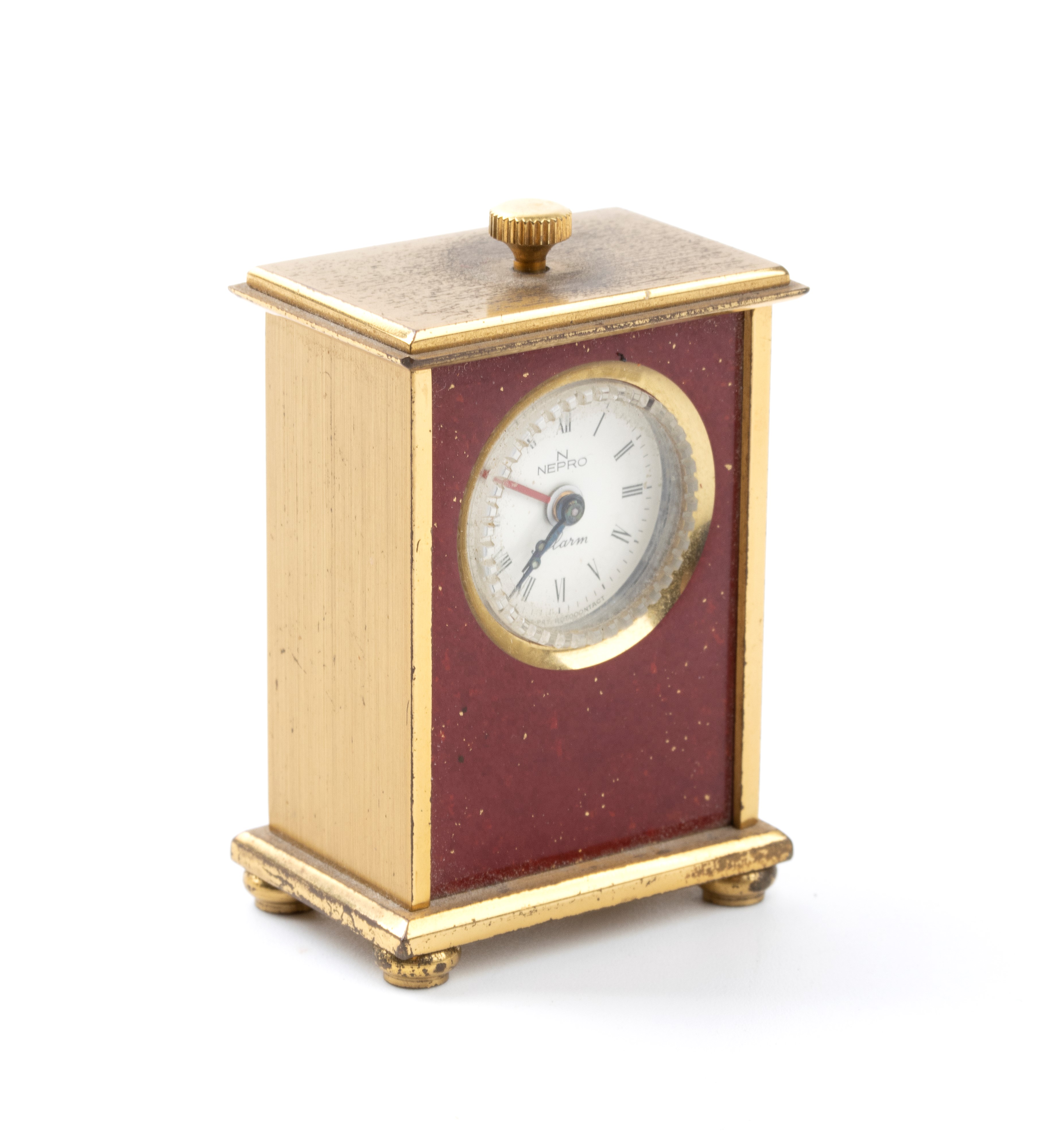 Nepro - Orologio Sveglia da Tavolo Art Déco in Metallo Dorato e Smalti