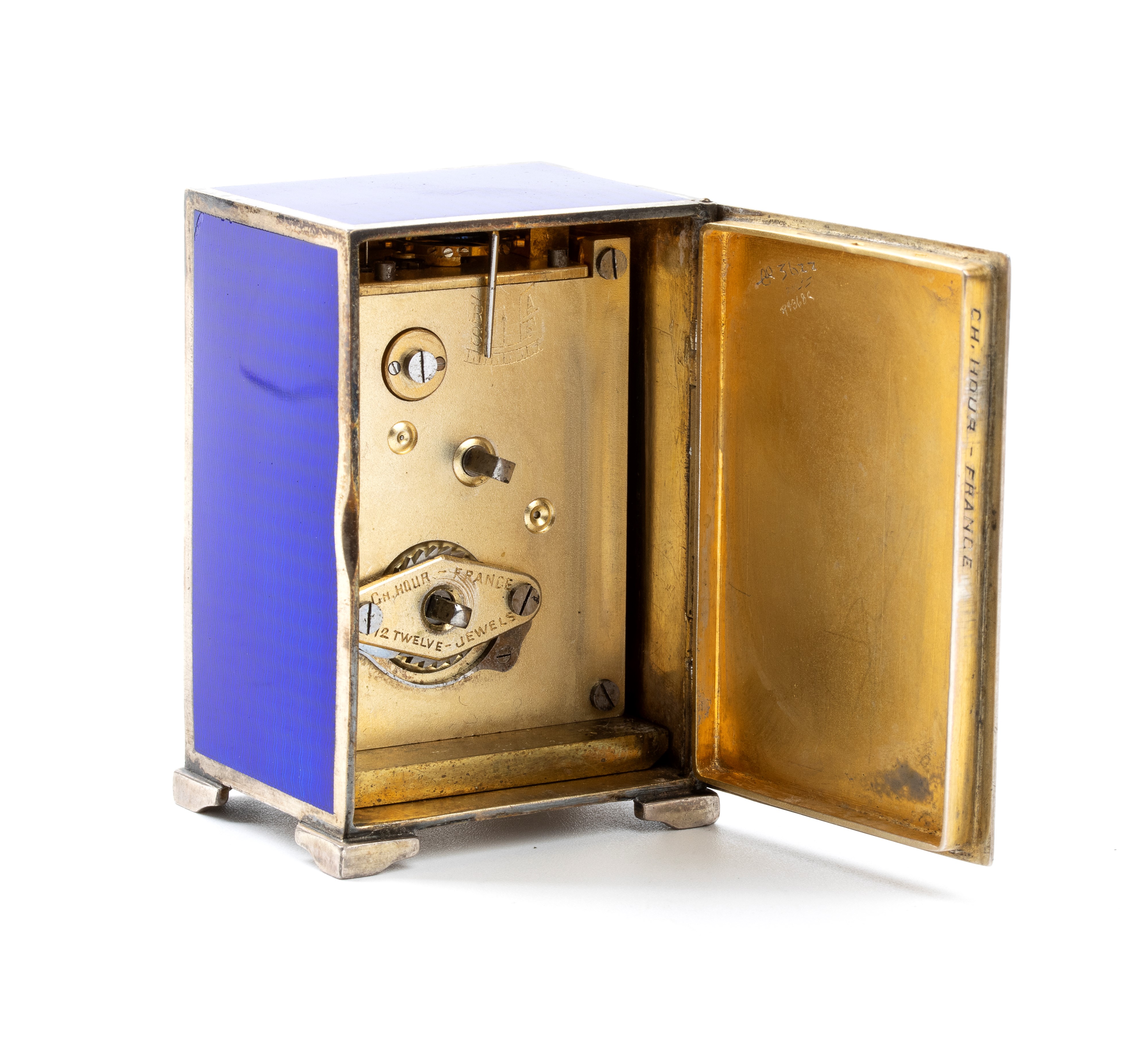 Orologio da tavolo Art Déco in argento e smalti