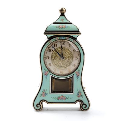 Orologio da Tavolo Art Déco in Argento e Smalti