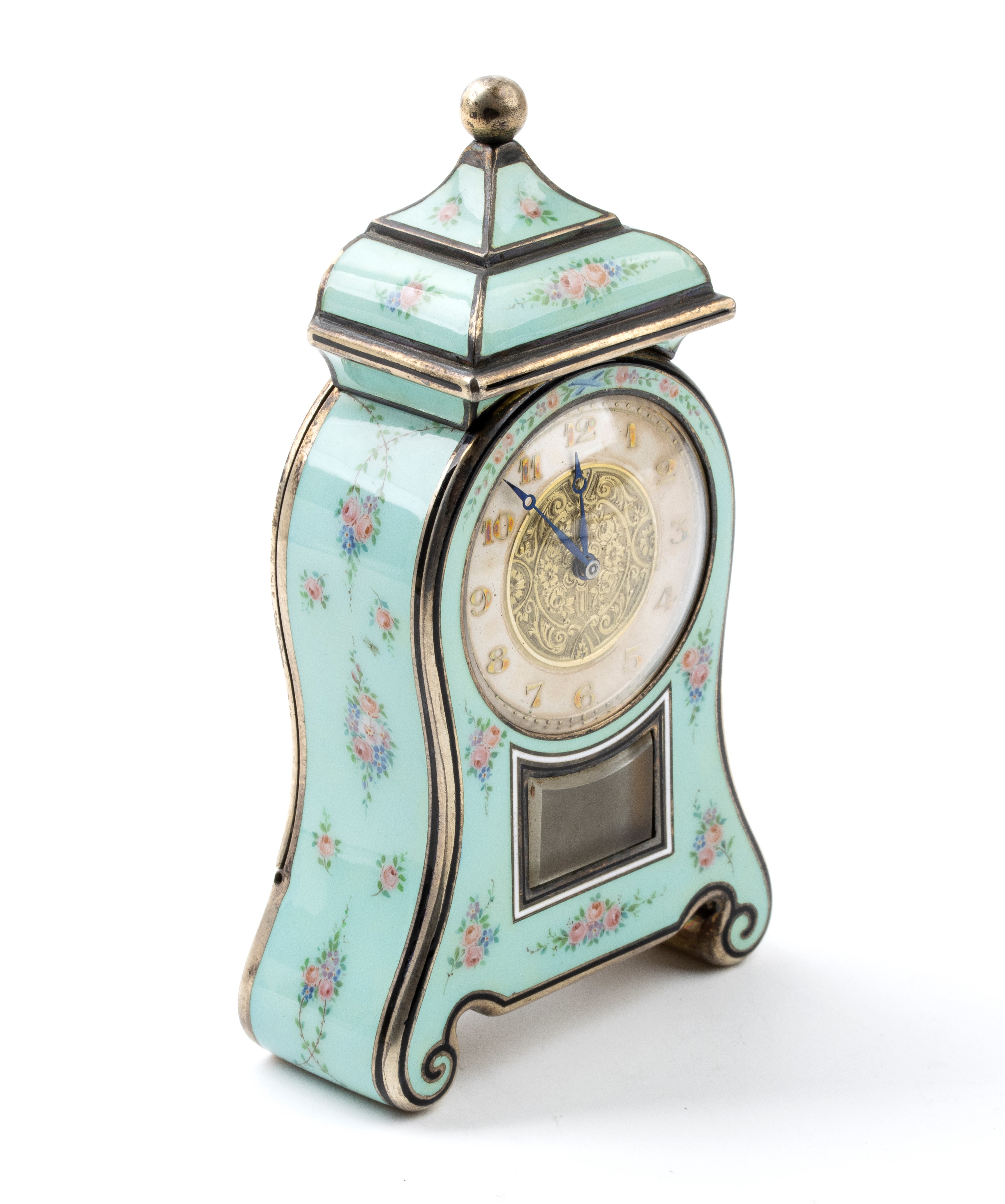 Orologio da Tavolo Art Déco in Argento e Smalti