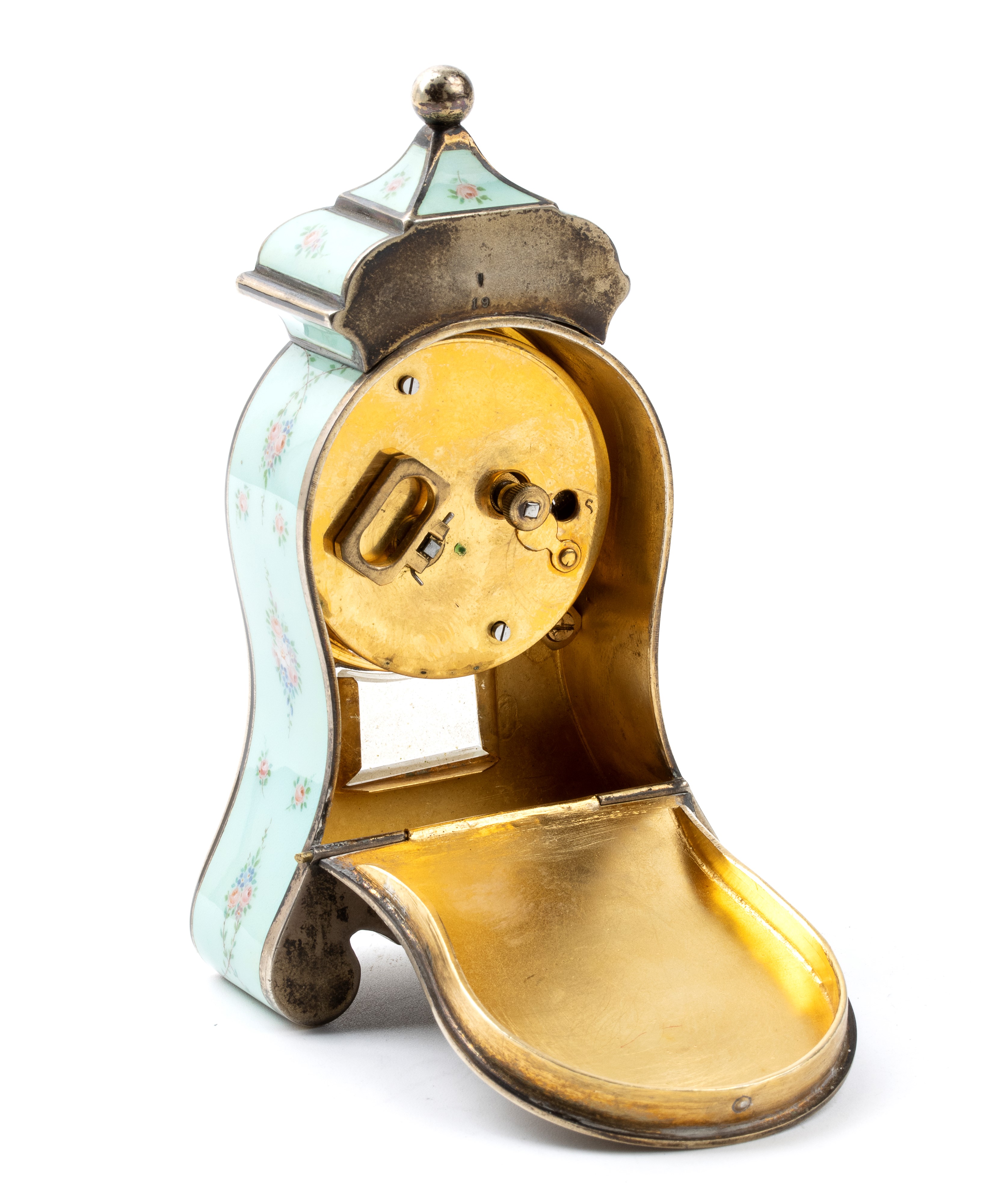 Orologio da Tavolo Art Déco in Argento e Smalti