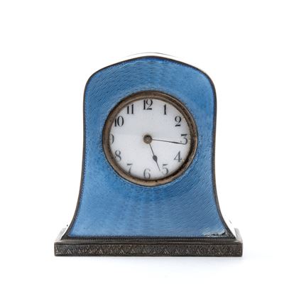 Orologio da Tavolo Art Déco in Argento e Smalti