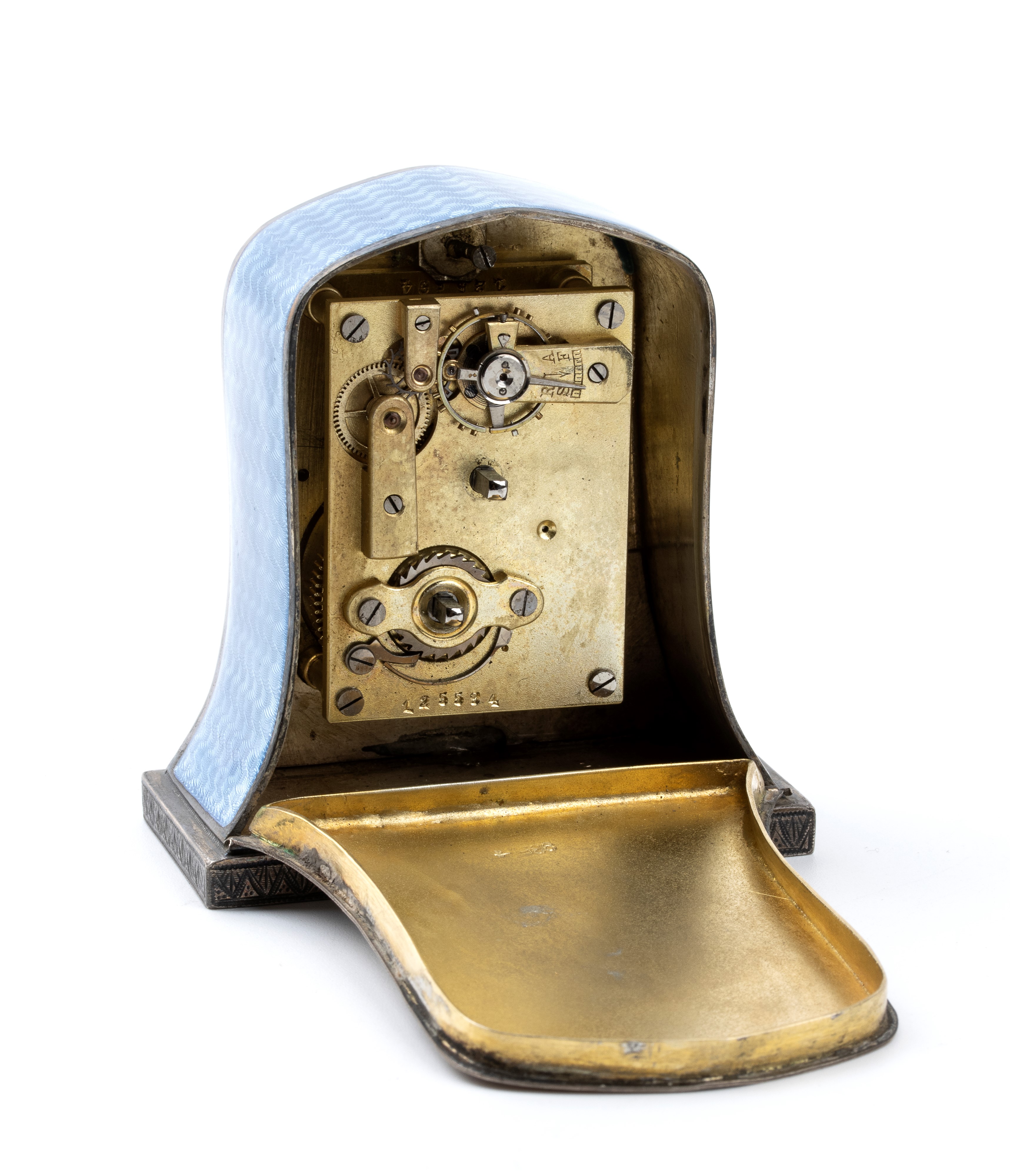 Orologio da Tavolo Art Déco in Argento e Smalti