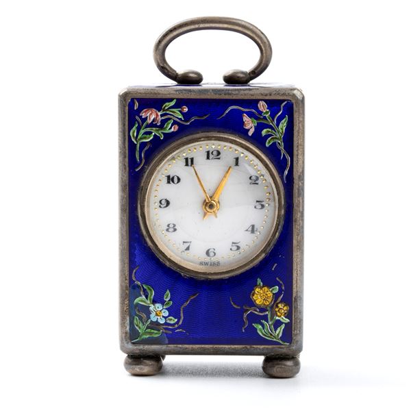 JTC - Art Déco silver and enamels table clock