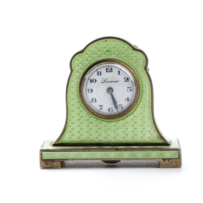 Orologio da tavolo Art Déco in argento e smalti